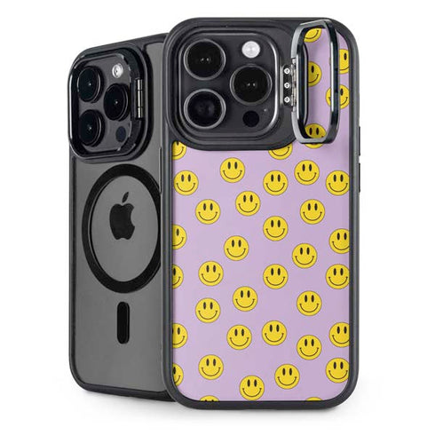 Purple Happy Face Pattern iPhone 16 Pro Kickstand Case